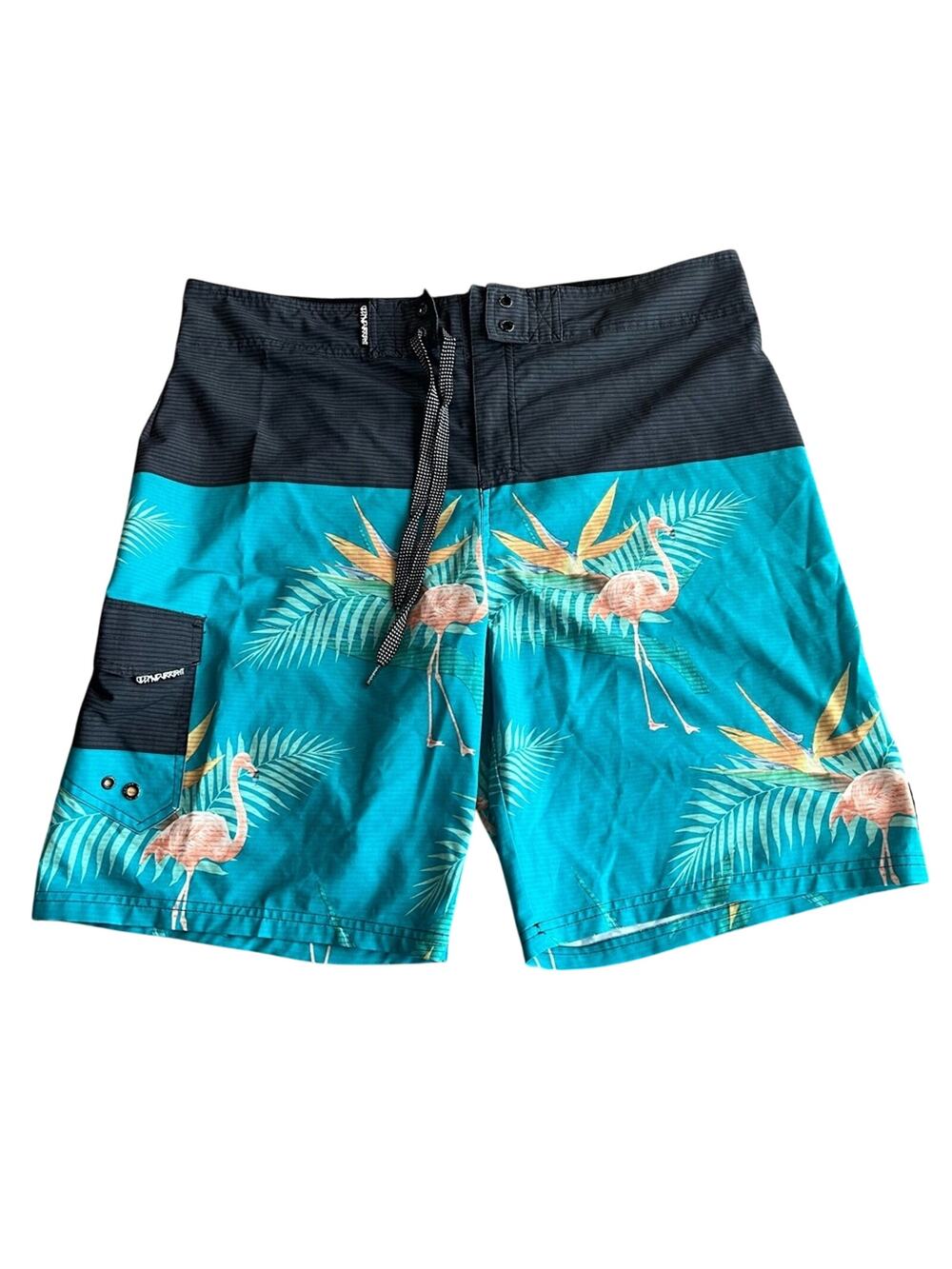 Ocean Current Gray / Blue Flamingo Swim Trunks Size 36